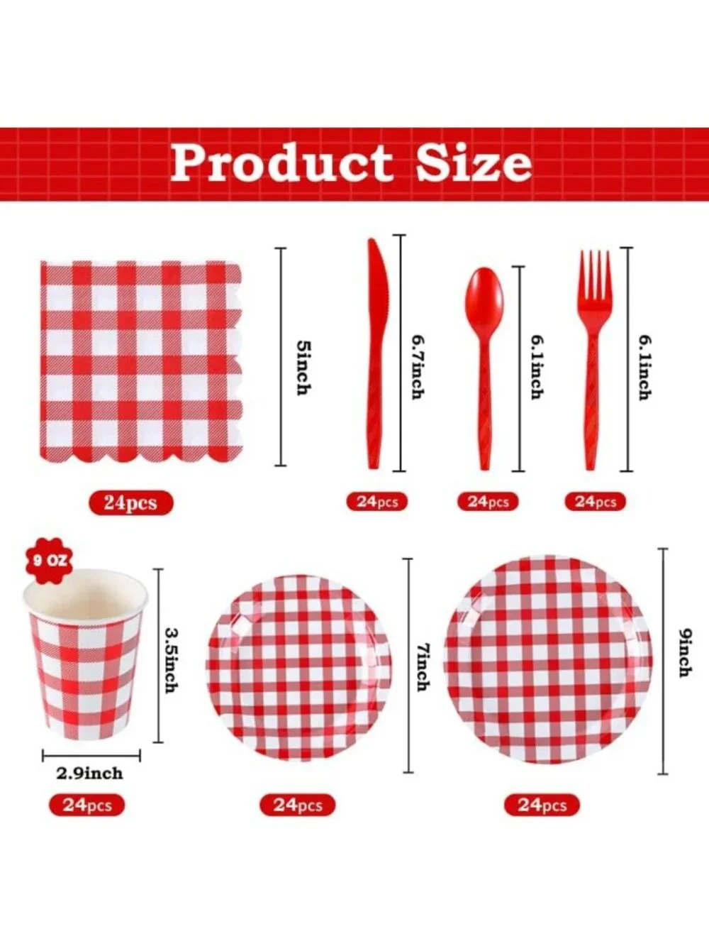 168-Piece Gingham Party Supplies Set for 24 Guests - Disposable Tableware